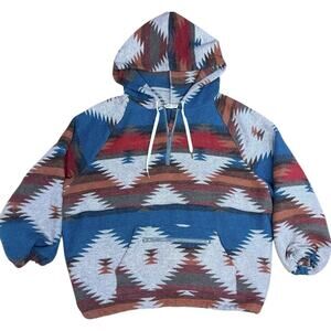 Aztec Patterned Hoodie - Blue and Brown